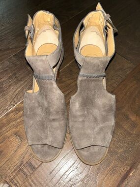 Jack Rogers Gray Suede Open-Toe Ankle Strap Sandals